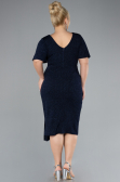Navy Blue Short Sleeve Midi Glittery Plus Size Cocktail Dress ABK2146
