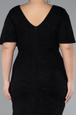 Black Short Sleeve Midi Glittery Plus Size Cocktail Dress ABK2146
