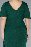 Emerald Green Short Sleeve Midi Glittery Plus Size Cocktail Dress ABK2146