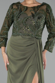 Olive Drab Embroidered Capri Sleeve Slit Chiffon Evening Gown ABU4293