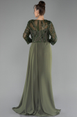 Olive Drab Embroidered Capri Sleeve Slit Chiffon Evening Gown ABU4293