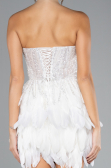 White Stoned Strapless Imported Feathered Evening Gown ABK2165