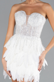 White Stoned Strapless Imported Feathered Evening Gown ABK2165