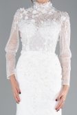 White Long Sleeve Guipure Silvery Tail Wedding Dress ABU4342
