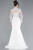 White Long Sleeve Guipure Silvery Tail Wedding Dress ABU4342