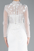 White Long Sleeve Guipure Silvery Tail Wedding Dress ABU4342