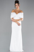 White Boat Neck Guipure Long Sleeve Fishtail Evening Dress ABU4343