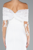 White Boat Neck Guipure Long Sleeve Fishtail Evening Dress ABU4343