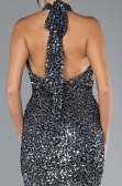 Anthracite Halter Neck Slit Long Scaly Evening Gown ABU4306