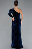 Navy Blue One Sleeve Slit Long Velvet Evening Dress ABU4338