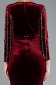 Burgundy Stoned Long Sleeve Velvet Evening Dress ABU4282