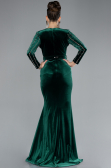 Emerald Green Stoned Long Sleeve Velvet Evening Dress ABU4282