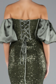 Olive Drab Strapless Sleeve Accessories Long Scaly Evening Gown ABU4308