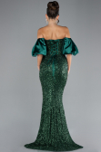 Emerald Green Strapless Sleeve Accessories Long Scaly Evening Gown ABU4308