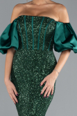 Emerald Green Strapless Sleeve Accessories Long Scaly Evening Gown ABU4308