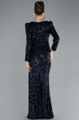 Navy Blue Long Sleeve Slit Sequined Evening Gown ABU4329
