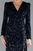 Navy Blue Long Sleeve Slit Sequined Evening Gown ABU4329