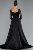 Black Sequin Long Sleeves Tail Satin Mermaid Evening Gown ABU4332