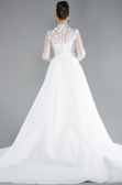 White Long Sleeve Guipure Silvery Tail Wedding Dress ABU4342
