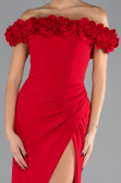 Red Floral Boat Neck Slit Long Mermaid Evening Gown ABU4335