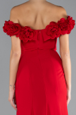 Red Floral Boat Neck Slit Long Mermaid Evening Gown ABU4335