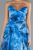 Indigo Strapless Long Patterned Prom Gown ABU4336