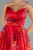 Red Strapless Long Patterned Prom Gown ABU4336