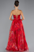 Red Strapless Long Patterned Prom Gown ABU4336