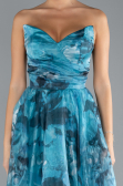 Oil Green Strapless Long Patterned Prom Gown ABU4336