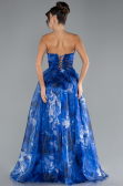 Sax Blue Strapless Long Patterned Prom Gown ABU4336