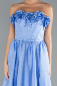 Indigo Floral Strapless Collar Slit Long Prom Gown ABU4337