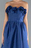 Navy Blue Floral Strapless Collar Slit Long Prom Gown ABU4337