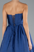 Navy Blue Floral Strapless Collar Slit Long Prom Gown ABU4337