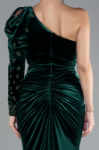 Emerald Green One Sleeve Slit Long Velvet Evening Dress ABU4338