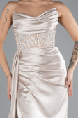 Beige Long Satin Evening Dress ABU4287