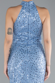 Indigo Halter Neck Slit Long Scaly Evening Gown ABU4376