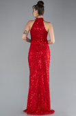 Red Halter Neck Slit Long Scaly Evening Gown ABU4376
