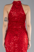 Red Halter Neck Slit Long Scaly Evening Gown ABU4376