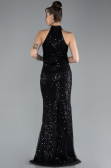 Black Halter Neck Slit Long Scaly Evening Gown ABU4376
