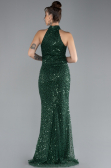 Emerald Green Halter Neck Slit Long Scaly Evening Gown ABU4376