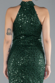 Emerald Green Halter Neck Slit Long Scaly Evening Gown ABU4376