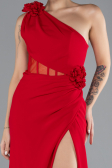 Red One Shoulder Slit Evening Gown ABU4381