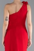 Red One Shoulder Slit Evening Gown ABU4381