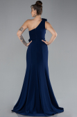 Navy Blue One Shoulder Slit Evening Gown ABU4381