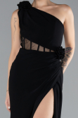 Black One Shoulder Slit Evening Gown ABU4381