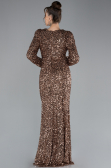 Copper Long Sleeve Slit Sequined Evening Gown ABU4329