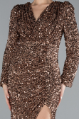 Copper Long Sleeve Slit Sequined Evening Gown ABU4329
