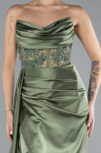 Olive Drab Long Satin Evening Dress ABU4366