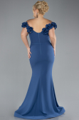 Indigo Floral Boat Neck Slit Long Evening Gown ABU4387