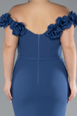Indigo Floral Boat Neck Slit Long Evening Gown ABU4387